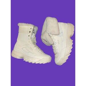 FILA DISRUPTOR BOOT FUR OFF WHITE IVORY LACE UP FUR LINING WOMENS  BOOTS